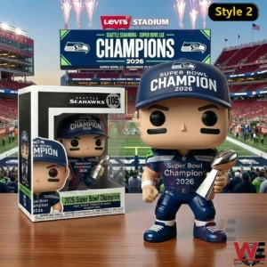 Seahawks Super Bowl 2026 champion figure with trophy and cap!