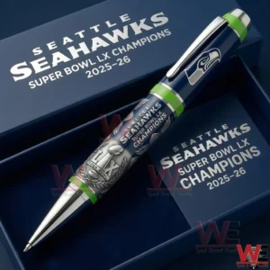 A commemorative Seattle Seahawks championship pen displayed in a premium box!