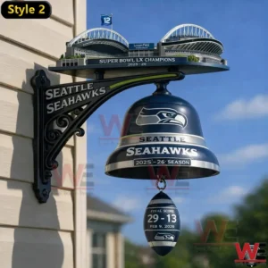 Seattle Seahawks Super Bowl LX Champions 2025-26 Wall Mounted Doorbell 5 Seattle Seahawks Super Bowl LX Champions 2025 26 wall mounted bell on house exterior with stadium design.