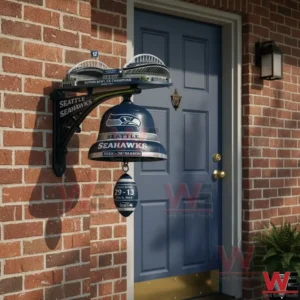 Seattle Seahawks Super Bowl LX Champions 2025-26 Wall Mounted Doorbell 6 Seattle Seahawks Super Bowl LX Champions 2025 26 decorative bell mounted on brick wall near front door.