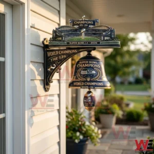 Seattle Seahawks Super Bowl LX Champions 2025-26 Wall Mounted Doorbell 7 Seattle Seahawks Super Bowl LX Champions 2025 26 wall mounted decorative bell displayed on house porch.