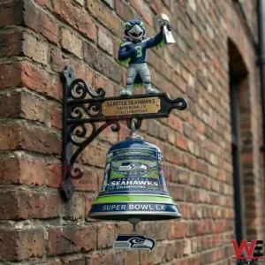 Seattle Seahawks Super Bowl LX 2026 champions wall mounted victory bell with hawk mascot holding a trophy!