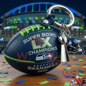 Seattle Seahawks Super Bowl LX Champions Commemorative Football Keychain