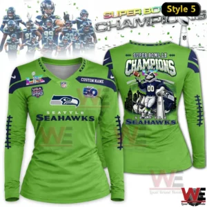 seattle seahawks super bowl lx champions mascot helmet design 2026 champs womens long sleeve shirts v neck img 4 dzQIt