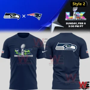 Navy Seattle Seahawks Super Bowl tee shirt front and back!