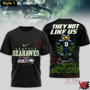 Black Seattle Seahawks shirt with logo and hawk character graphic!
