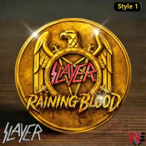 Gold style Slayer coin with eagle crest and Raining Blood title!