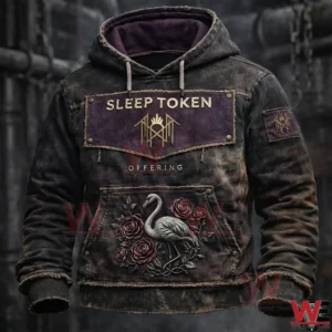 Dark vintage hoodie with Sleep Token logo flamingo and rose artwork!