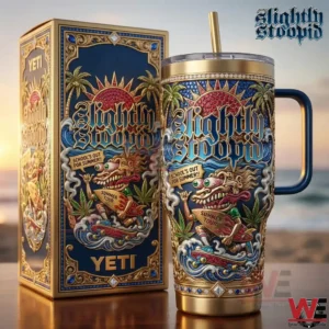 YETI tumbler and matching box with Slightly Stoopid Summer Tour artwork.