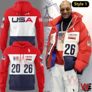 Red white and blue USA 2026 hoodie with large front numbers and patriotic design