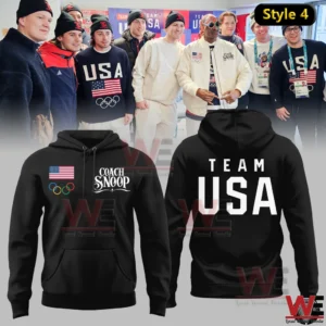 Black Team USA hoodie with American flag Olympic rings and bold Team USA back text