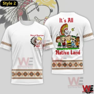 White shirt with Snoopy Native American themed front and back artwork!