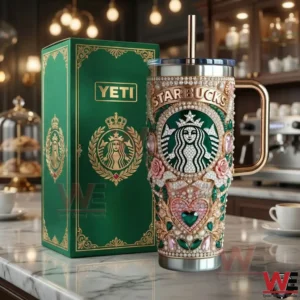 Starbucks Roasted Starbuks Coffee Yeti Tumbler 6 Luxury decorated coffee tumbler on marble counter in cafe!