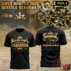 Seattle Seahawks Super Bowl LX champions shirt with gold design!
