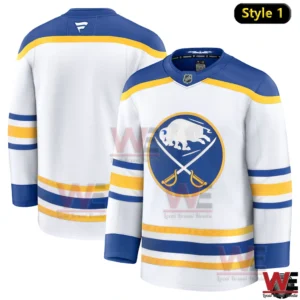 Buffalo Sabres white hockey jersey Style 1 shown from front and back!