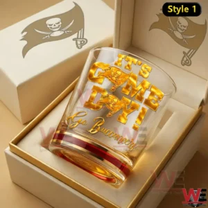 Tampa Bay Buccaneers whiskey glass with gold Go Buccaneers design in a gift box!