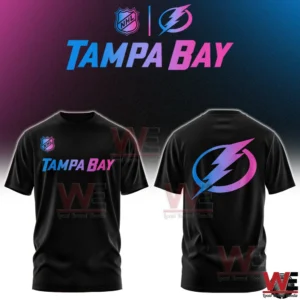 Black Tampa Bay t shirt with neon lightning logo on front and back!