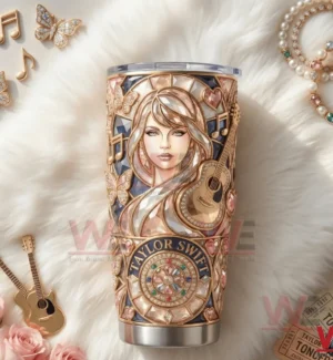 Taylor Swift themed insulated tumbler with guitar and music design!