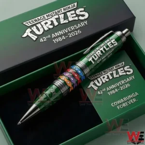 Teenage Mutant Ninja Turtles anniversary pen displayed in a themed collector box!