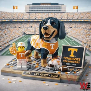 Building block dog mascot and football fan display in a stadium!