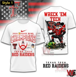 White Texas Tech Red Raiders champions shirt with cowboy mascot!
