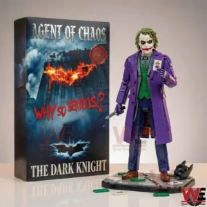 Joker building figure with purple suit beside The Dark Knight collector box!