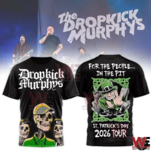 Black Dropkick Murphys shirt with skull art and tour graphic!