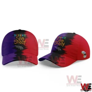 Eminem The Slim Shady LP and The Death of Slim Shady Collection Shirt 6 Purple red and black split dye baseball cap with The Death Of Slim Shady text on the front!