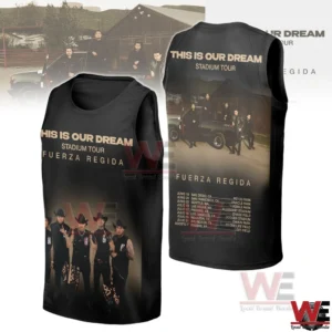 Black Fuerza Regida stadium tour tank top with band photo and tour dates!