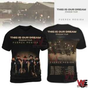 Black Fuerza Regida stadium tour long sleeve shirt with band image and tour dates on back!