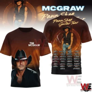 Brown country music shirt with Tim McGraw portrait on front and tour design on back!
