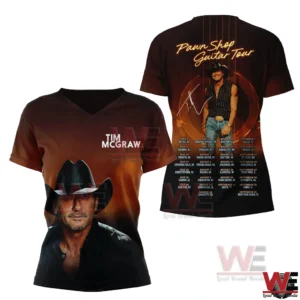 V neck country shirt with Tim McGraw portrait and tour list back design!