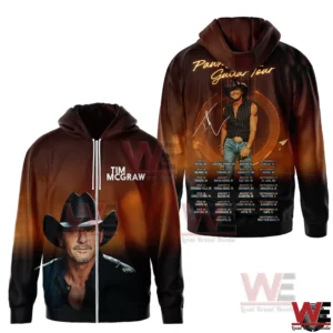 Zip hoodie with Tim McGraw portrait on front and tour themed artwork on back!