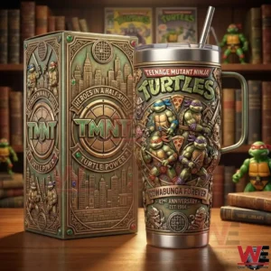 Teenage Mutant Ninja Turtles tumbler with detailed character artwork and metal handle