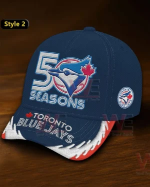 Blue Toronto Blue Jays cap with fifty seasons anniversary emblem!