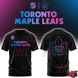 Toronto Maple Leafs NHL Cyberpunk Warm Up Hockey Limited Edition 2026 Jersey, Hoodie 7 Black Toronto Maple Leafs tshirt with neon leaf logo front and back!