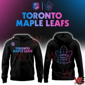 Toronto Maple Leafs NHL Cyberpunk Warm Up Hockey Limited Edition 2026 Jersey, Hoodie 8 Black Toronto Maple Leafs hoodie with neon leaf logo on back!