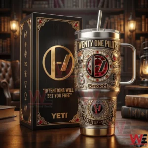 Luxury Twenty One Pilots themed insulated tumbler with decorative metal details and gift box!