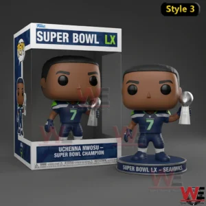 Seattle Seahawks Super Bowl LX champion figure holding a trophy!