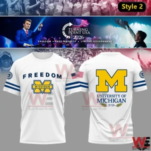 White Michigan freedom themed shirt with front and back design!