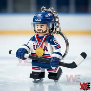 USA hockey player keychain figure with medal and stick on ice!