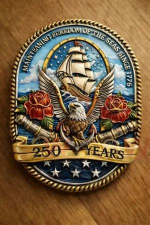 Naval commemorative coin with eagle sailing ship and patriotic design!