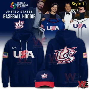 Navy blue USA Baseball hoodie with front USA logo and large US emblem on the back!