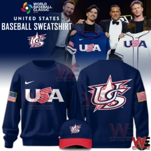 Navy blue USA Baseball sweatshirt with front USA logo and large US emblem on the back!
