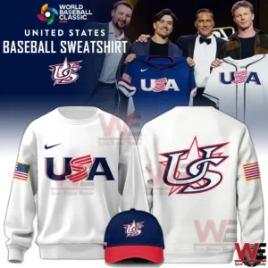 White USA Baseball sweatshirt with front USA logo and large US emblem on the back!