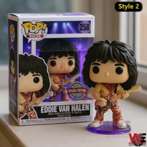 Van Halen Rock Band Eddie Pop Figure Collection 5 Rock guitarist figure standing next to collectible display box!