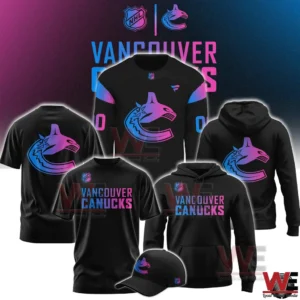Vancouver Canucks cyberpunk style jersey hoodie shirt and cap in black with neon logo!