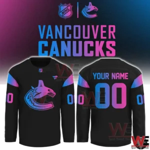 Vancouver Canucks long sleeve jersey with neon logo and custom name on back!