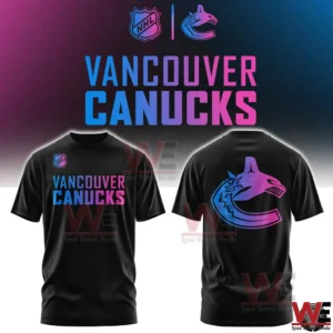 Vancouver Canucks black t shirt with neon logo on back and team name on front!