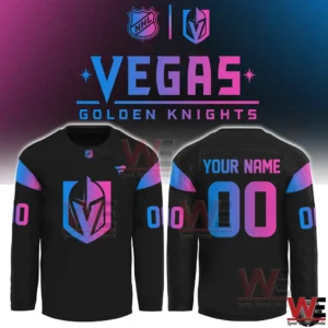 Vegas Golden Knights long sleeve jersey with customizable name and bold logo!